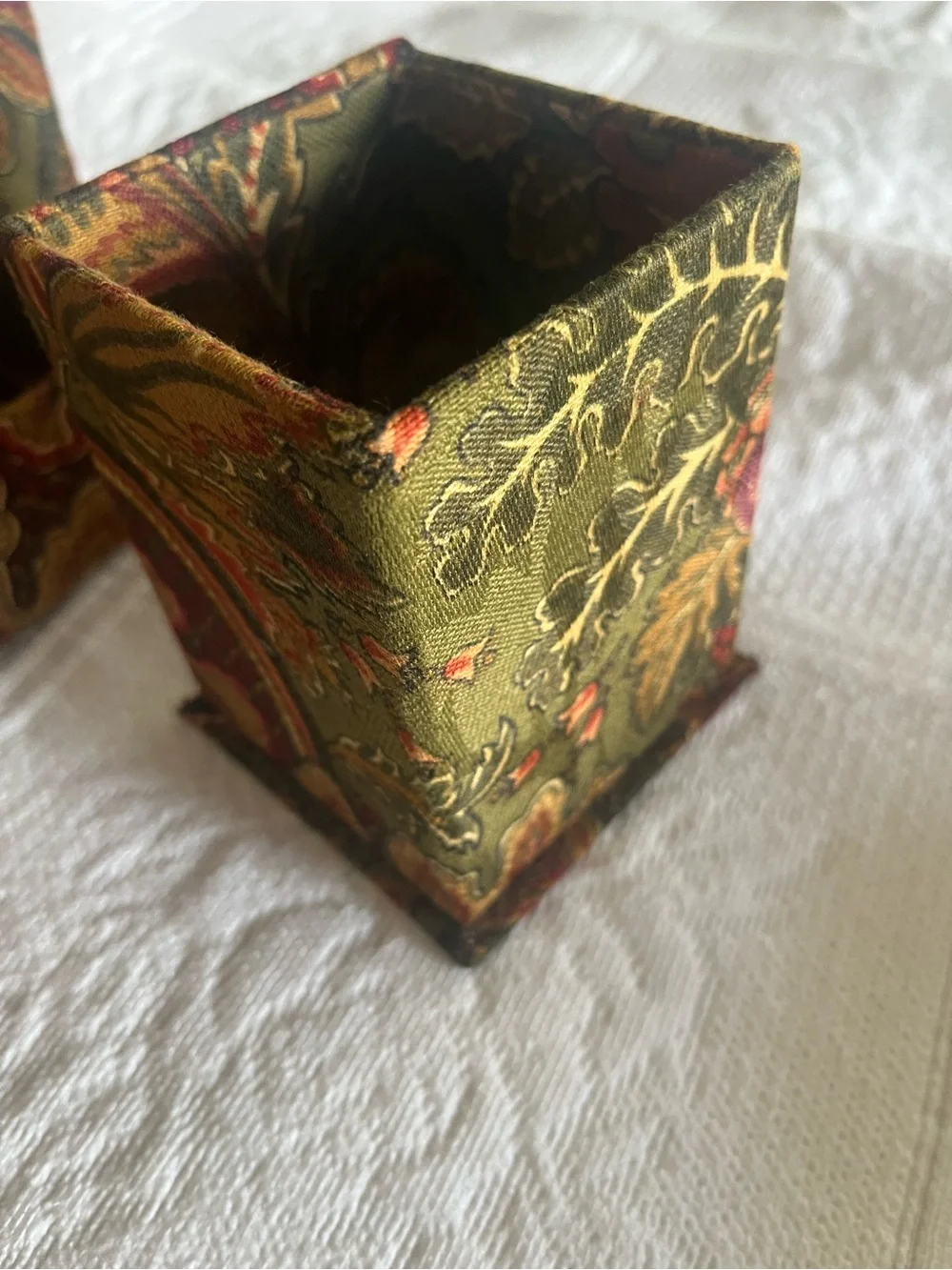 Paisley Pattern Desk Organizer and Pencil Holder in Olive Green